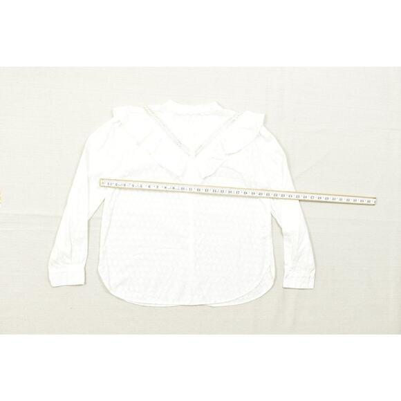 NEW LOFT Women's White Cotton Ruffle Blouse Button Front Top Regular Size M - Picture 3 of 8